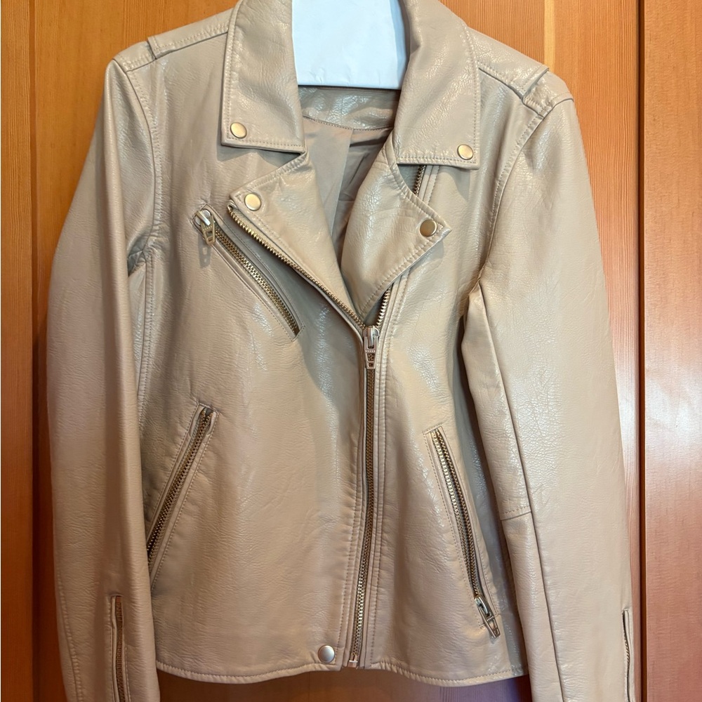 Blank NYC Cream Leather Moto Jacket Asymmetrical Zipper